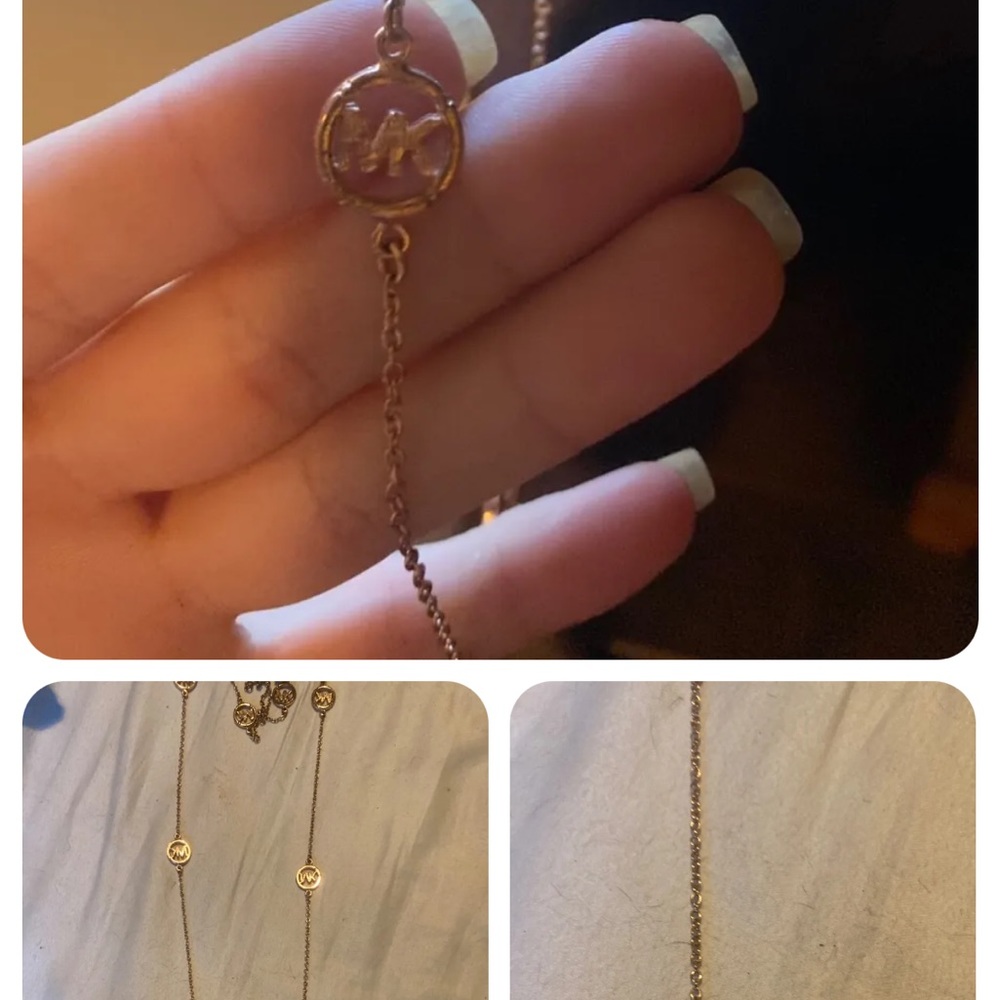 Michael kors long gold emblem necklace